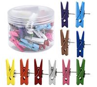 50 Piezas Pinzas de Madera, Chinchetas con Clips de Madera, Clips Chinchetas Tachuelas, Pinzas de Madera con Pasadores, para Tableros Corcho, Pared Exhibición de Fotos (Vistoso)