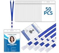 50 Piezas Porta Tarjetas Identificativas A6, 11 x 16 cm, con Cordón y Hebilla Ajustable, Impermeable, Transparente de PVC para Tarjetas Identificativas Vertical, para Oficina Estudiante Exposición