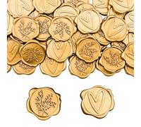 50 Piezas Sello De Cera Autoadhesivo,Sello Lacre Personalizado,Patrón De Romero,Patrón Cardíaco,Pegatina De Sello De Cera De Oro,Sellos De Lacre,para Embalaje De Favores De Fiesta De Cumpleaños
