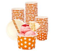 50 Piezas Tazas de helados de papel 125ml Recipientes de Cuencos de helado Polka Dot Tazones de postre de papel para yogurt, Pastel, Sundae, Suministros para fiestas de cumpleaños de verano (Naranja)