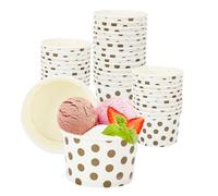 50 Piezas Tazas de helados de papel 125ml Recipientes de Cuencos de helado Polka Dot Tazones de postre de papel para yogurt, Pastel, Sundae, Suministros para fiestas de cumpleaños de verano (Blanco)