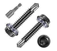 50 Piezas Tornillos Autorroscantes M4,8x50mm, Tornillos Roscachapas de Cabeza Hexagonales,Tornillos Autoperforantes de Acero Inox. 410 Negro Epoxi con 1 Taladro para Metal Chapa Aluminio Madera.