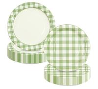 50 platos de papel verde de gingham, 2 diseños a cuadros, juego de fiesta desechables, verde y blanco, platos de papel para otoño, Halloween, Navidad, cumpleaños, cena, fiesta