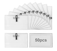 50 Porta nombres con pinza combi, soportes para tarjetas identificativas de PVC transparente con clip, Funda Tarjeta Identificación Horizontal Porta Nombres Clip, para oficina, negocios, conferencias