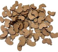 50 rebanadas de madera en forma de pie marrón, formas de pies de bebé de madera, recortes en forma de pie de madera sin terminar, rebanadas de madera para álbumes de recortes, manualidades, adornos