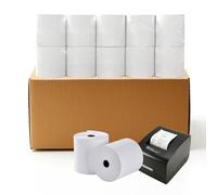 50 rollos de papel térmico para cajas registradora de 80 mm x 80 m x 12 mm, rollos de repuesto, rollosEC-Cash para sistemas TPV, cajas registradoras e impresoras de recibos. Sin BPA