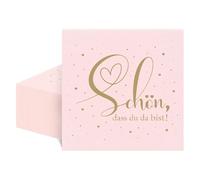 50 Servilletas con texto en alemán «Schön dass du da bist » con texto en alemán «Schön dass du da bist mit Gold, pink», servilletas de mesa, 2 unidades, 33 x 33 cm, fabricadas en la UE