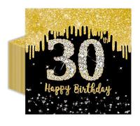 50 servilletas de papel de 30 cumpleaños de 30 x 13 pulgadas, color negro y dorado, servilletas de cóctel desechables para hombres y mujeres, decoraciones de aniversario de 30 años (30)
