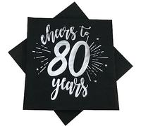 50 servilletas decorativas plateadas para fiesta de celebración de 80 cumpleaños, color negro, suministros decorativos de fiesta para hombres y mujeres, servilletas de cóctel en un negro, saludos a 80