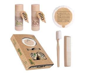 50 sets de higiene completos en caja Bio. Welcome pack para alojamientos turísticos 5 piezas | 100% ecológico | Amenities de bienvenida para hoteles y estructuras turísticas