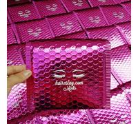 50 sobres acolchados de burbujas personalizados con bolsa de envío impresa para joyería, sobre postal para maquillaje, paquete de ropa, color rosa intenso, 35 x 40 cm