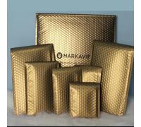 50 sobres acolchados de burbujas personalizados con bolsa de envío impresa para joyería, sobre postal para maquillaje, paquete de ropa, oro mate, 23 x 29 cm