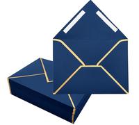 50 sobres azules, 18,3 x 13,3 cm, sobres de invitación de 5 x 7 pulgadas, autoadhesivos, con solapa en V, borde de aluminio, sobres de envío de lujo para bodas, invitaciones, baby shower, cumpleaños