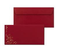 50 sobres con estrellas metalizadas - DIN largo - oro de la lluvia estrellada - Color: rojo oscuro, adhesivo adhesivo, 120 g/m² - 110 x 220 mm - ideal para Navidad