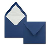 50 sobres cuadrados de 16 x 16 cm, azul oscuro con forro de seda blanco, sobres sin ventana y con adhesivo húmedo, para tarjetas de invitación de boda y cumpleaños