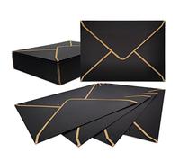 50 sobres de invitación A7, negros y lujosos, 18,5 x 13,5 cm, miniatura, sobres con solapa en V, borde dorado para bodas, invitaciones, fiestas, tarjetas de felicitación