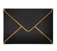 50 sobres de invitación A7, negros y lujosos, 18,5 x 13,5 cm, miniatura, sobres con solapa en V, borde dorado para bodas, invitaciones, fiestas, tarjetas de felicitación