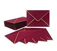 50 sobres de invitación de tamaño A7, color rojo, 13,5 x 18,5 cm, 5 x 7 sobres con cierre rápido con borde dorado