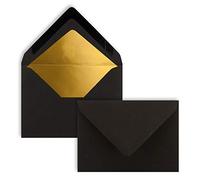 50 sobres pequeños en color negro con forro dorado, DIN C7, 8,1 x 11,4 cm, adhesivo húmedo, 120 g/m², sobres pequeños para vales, regalos de dinero