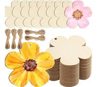 50 Stück Holzblumen Deko, BetterJonny 8cm Holz Blumen scheiben Holzblumen Zum Basteln mit Schnur Naturholzscheiben zum Basteln für Weihnachten Valentinstag Hochzeit DIY Handwerk Malerei