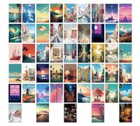 50 Tarjetas De Dibujos Animados, Postales Temáticas De Paisaje, Decoraciones De Pared, Tarjetas De Regalo.