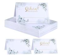 50 Tarjetas de Mesa de Eucalipto para Boda con Texto "Schön, dass du da bist" - Decoración para Cumpleaños, Bodas, Bautizos, Comuniones, Confirmaciones