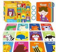 50 Tarjetas didácticas cognitivas para bebés, Impresas a Doble Cara, 7 en 1 Tarjetas Coloridas del Alfabeto, números, Alimentos, Animales, Formas, Colores con 3 Anillos Reutilizables