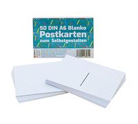 50 tarjetas postales DIN A6 en blanco de 300 g/m² para autoestables, con líneas dirección, extragruesas y blancas, papel natural sostenible, perfecto pintar, dibujar, escribir, imprimir, manualidades