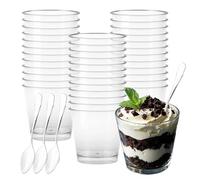 50 tazas de postre con 50 cucharas, 200 ml/7 oz vasos de postre transparentes cuencos de postre reutilizables tazas de postre redondas para el hogar postres pudding mousse helado yogur fiesta