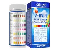 50 tiras reactivas 7 en 1 para piscinas, para el control del agua de piscinas - miden cloro libre, bromo, cloro total, ácido cianúrico, alcalinidad y pH