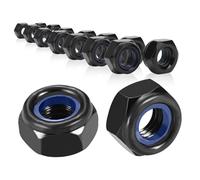 50 tuercas hexagonales M5, color negro, tuercas de seguridad M5, tuercas de bloqueo, tuercas autobloqueantes de nailon, tuercas de contratuerca, tuercas m5, acero inoxidable, autoblocantes, rosca