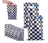 50 Uds Bolsas de Regalo para Fiestas de Coches de Carreras, Holográficas en Blanco y Negro Bolsa Regalo Cuadros con Asas para Suministros para Fiestas de Coches de Carreras