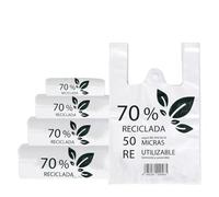 50 Uds. Bolsas Plastico Camiseta 70% Reciclada,Bolsas de Plastico con Asas,Bolsas Camiseta Reutilizables y Seguro para Alimento,Bolsas Plastico Asas,Bolsas de la Compra Reutilizables
