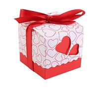 50 Uds. Cajas Cuadradas para Dulces con Cinta, Diseño Encantador, Tamaño Perfecto para Dulces, Chocolates para Bodas, Fiestas de Cumpleaños (corazón rojo)