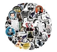 50 Uds Edgar allan poe pegatinas para maleta, monopatín, ordenador portátil, botellas de agua, coche, adolescentes, niños y niñas, impermeable