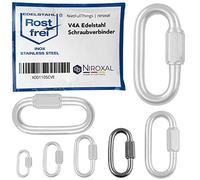 50 unidades 6-mm V4A acero inoxidable mosquetón de cadena forma corta, recta y robusta carga de rotura 1200 kg conector de cadena mosquetón atornillado eslabón de emergencia