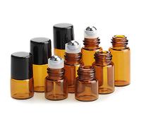 50 unidades de 1 ml pequeñas botellas de cristal vacías roll-on rellenables de color marrón cristal cosmético cuentagotas botellas de aceite con bola de rodillo para cosméticos recipiente para viaje