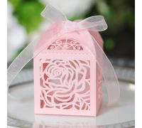 50 unidades de cajas de regalo para bodas, cajas de caramelos, rosas y flores, caja de cartón, decoración de mesa, bomboniere, con cintas para baby shower, aniversario, fiesta, cumpleaños, color rosa