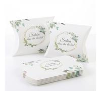 50 unidades de regalos para invitados de boda con texto en alemán "Schön Dass Du Da Bist Taufe Kommunion Konfirmation Hochzeit Geschenkboxen Kissenschachtel Bonbonbox für Süßigkeiten Schokolade Kekse