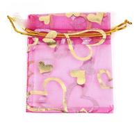 50 unids/lote 7x9 cm 9x12 cm Bolsas de organza con cordón Bolsas de embalaje de joyería Bolsas de dulces para bodas Bolsas de regalos-Corazón de amor rojo rosa-7x9 mm