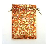 50 Unids/lote 7X9cm 9X12cm 11X16cm 13X18cm Oro Amor corazón Rosa Organza Bolsa Boda Gasa Regalo Bolsas de Navidad Embalaje de joyería-Naranja, 11x16cm