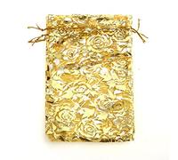 50 Unids/lote 7X9cm 9X12cm 11X16cm 13X18cm Oro Amor corazón Rosa Organza Bolsa de gasa de boda Regalo Bolsas de Navidad Embalaje de joyas-Oro, 13x18cm