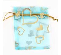 50 unids/lote 7x9cm 9x12cm Bolsas de organza con cordón Bolsas de embalaje de joyería Bolsas de dulces para bodas Bolsas de regalos-Lago Azul Amor Corazón-10x15mm