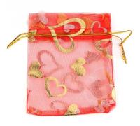 50 unids/lote 7x9cm 9x12cm Bolsas de organza con cordón Bolsas de embalaje de joyería Bolsas de dulces para bodas Bolsas de regalos-Corazón de amor rojo-13x18cm