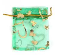 50 unids/lote 7x9cm 9x12cm Bolsas de organza con cordón Bolsas de embalaje de joyería Bolsas de dulces para bodas Bolsas de regalos-Corazón de amor verde-9x12mm