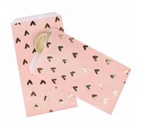 50 unids/lote bolsa de dulces bolsas de papel de recuerdo de fiesta Chevron Polka Dot raya papel impreso bolsas de artesanía bolsas de panadería-corazones dorados 13x23cm-50 Uds