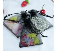 50 unids/lote bolsa de Organza joyería tul bolsa con cordón para boda Navidad cumpleaños regalo embalaje-negro-10x15cm-bolsas de Organza