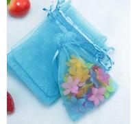 50 unids/lote bolsa de Organza joyería tul bolsa con cordón para boda Navidad cumpleaños regalo embalaje-lago azul-7x9cm-bolsas de Organza
