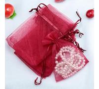 50 Unids/lote Bolsa De Organza Joyería Tul Bolsa Con Cordón Para Boda Navidad Regalo De Cumpleaños Embalaje-Borgoña-7x9cm-Bolsas De Organza