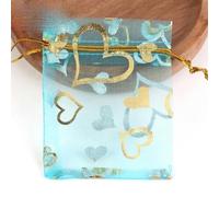 50 unids/lote bolsas de organza con cordón colorido bolsas de embalaje de joyería bolsas de dulces para fiesta de boda bolsas de regalos-corazón de amor azul lago-9x12cm